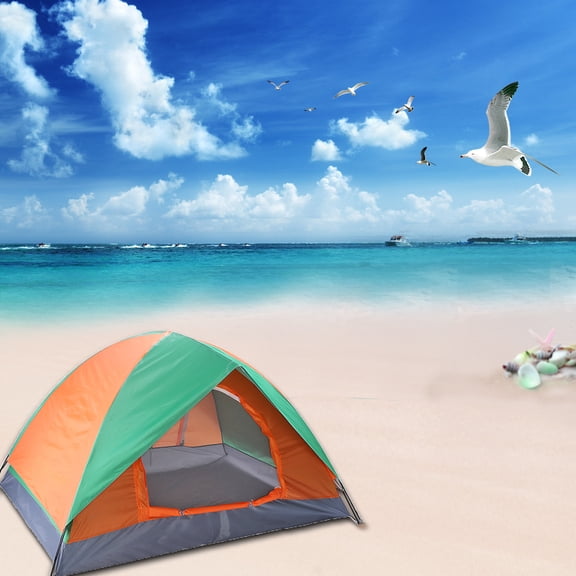 2-Person Double Door Camping Dome Tent Orange & Green