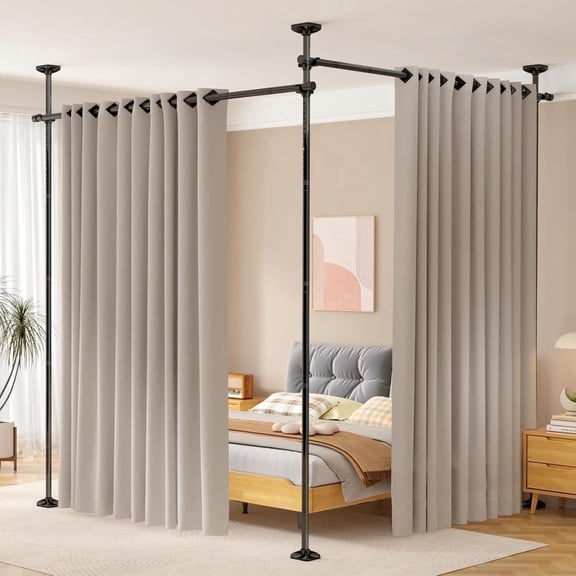 SUNALLY Room Dividers Curtain Rod No Drilling, 4-10ft(H) 28-114inch(W) Adjustable Room Separator for Space Partition, Heavy Duty Floor to Ceiling Tension Rod, Black