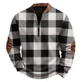 thumbnail image 2 of Men's Casual Plaid Print Quarter-Zip Pullover Sweatshirt, Retro American Style Checkered Crewneck Hoodie, Long Sleeve Spring Fall Casual Wear,Black,XL, 2 of 4