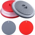 thumbnail image 1 of Vented Collapsible Microwave Splatter Cover,Food Cover,Colander Kitchen Gadget,Include Anti-scald Silicone Mats,Dishwasher-safe,BPA-FreeSilicone & Plastic（2Set Grey And Red), 1 of 5