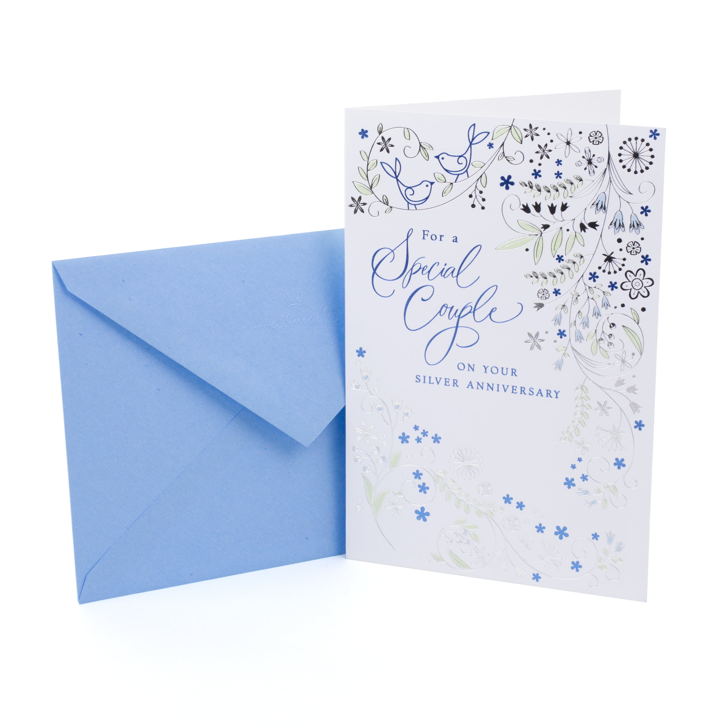 Details about   Happy 25 25th Twenty Fifth Blue Roses Silver Anniversary Hallmark Greeting Card 