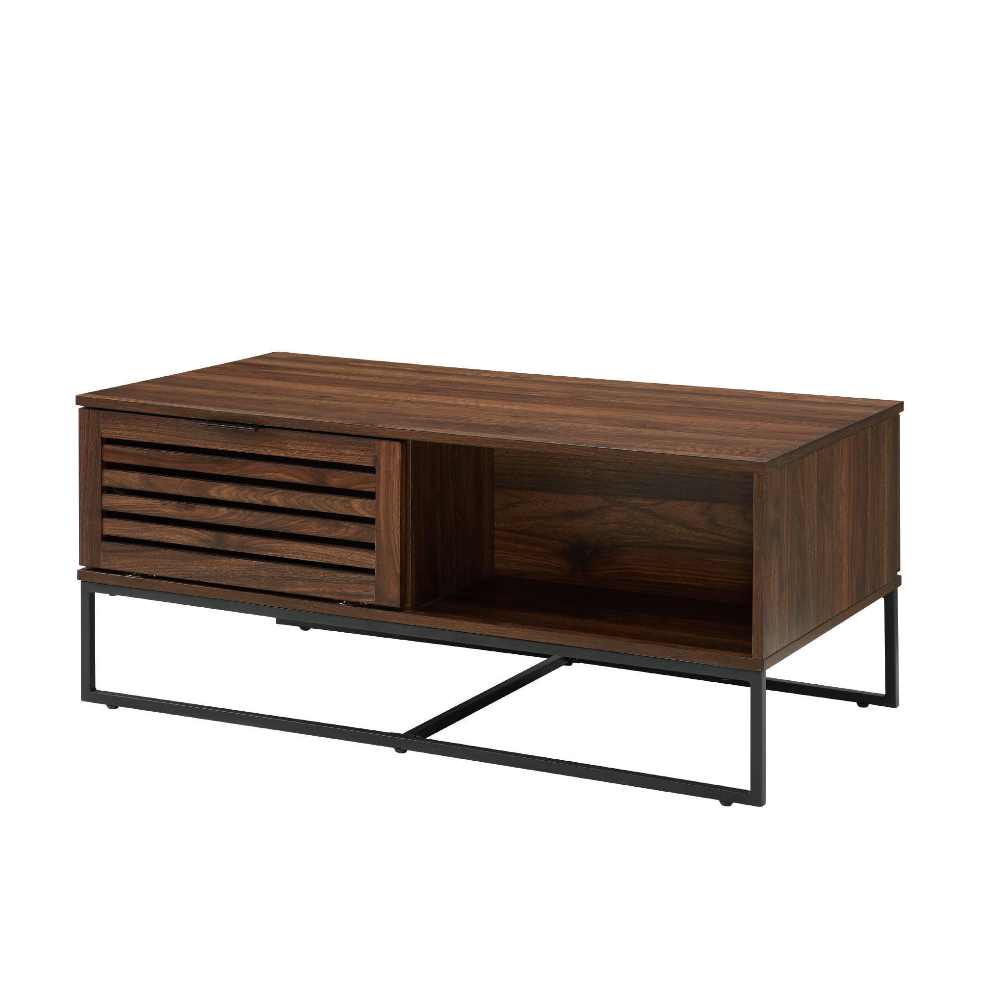 Niantic Modern Slat Door Storage Coffee Table, Dark Walnut