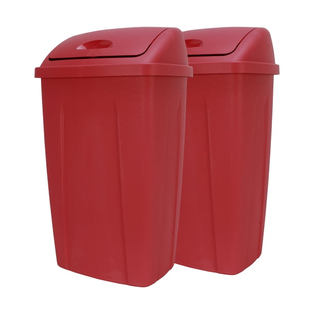 Mainstays 13 gal Plastic Swing Top Lid Kitchen Trash Can, 2 Pack, Red