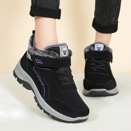 

Mackneog Winter Women Snow Boots Flat Non Slip Round Toe Solid Color Waterproof Hook Loop Plush Warm And Comfortable Gift on Clearance