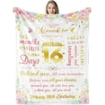 thumbnail image 1 of LHSHID Happy 16th Birthday Throw Flannel Blanket Sweet 16 Year Old Girl Birthday Gift Ideas for Sixteen Daughter Sister Pink Floral 16 Bday Decorations for Friends 30"x40", 1 of 9