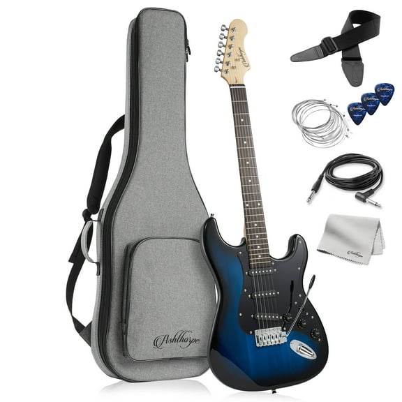 Ashthorpe 39-Inch Electric Guitar with S-S-S Pickups and Tremolo Bar - Blue/Black