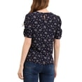 thumbnail image 4 of INSPIRE CHIC Women's Shirred Tops Crew Neck Short Sleeve Keyhole Back Floral Blouse XL Navy Blue, 4 of 8