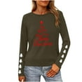 thumbnail image 2 of HOMBOM Womens Christmas Tops Fashion Graphic Merry and Bright Xmas Crewneck Long Sleeve Army Green T Shirts for Ladies, 2 of 9