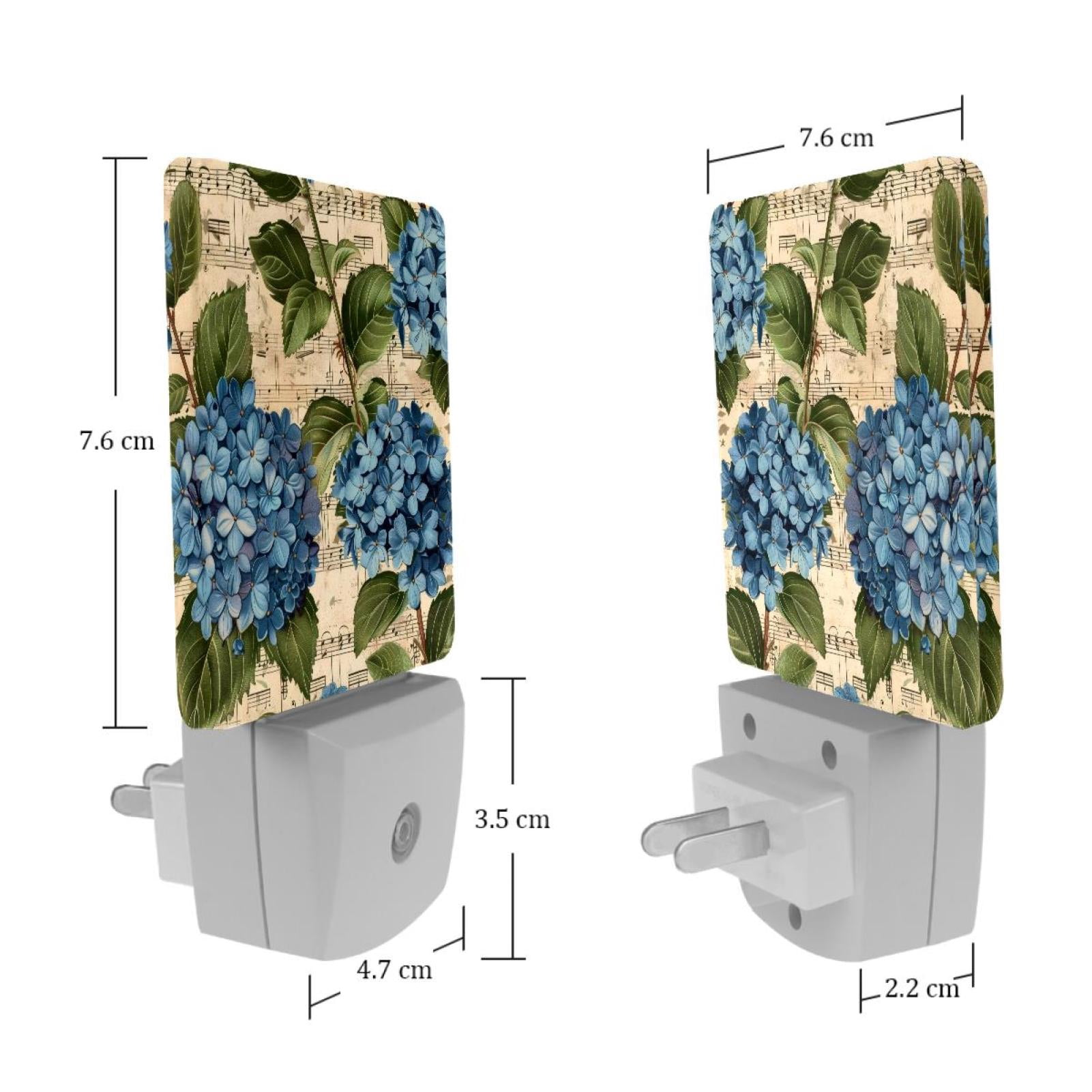 PhooArto Vintage Music Notes Hydrangeas Flowers Plug in LED Night Light Auto Sensor Dusk to Dawn Decorative Night for Bedroom, Bathroom, Kitchen, Hallway, Stairs, Baby's Room, Energy Saving