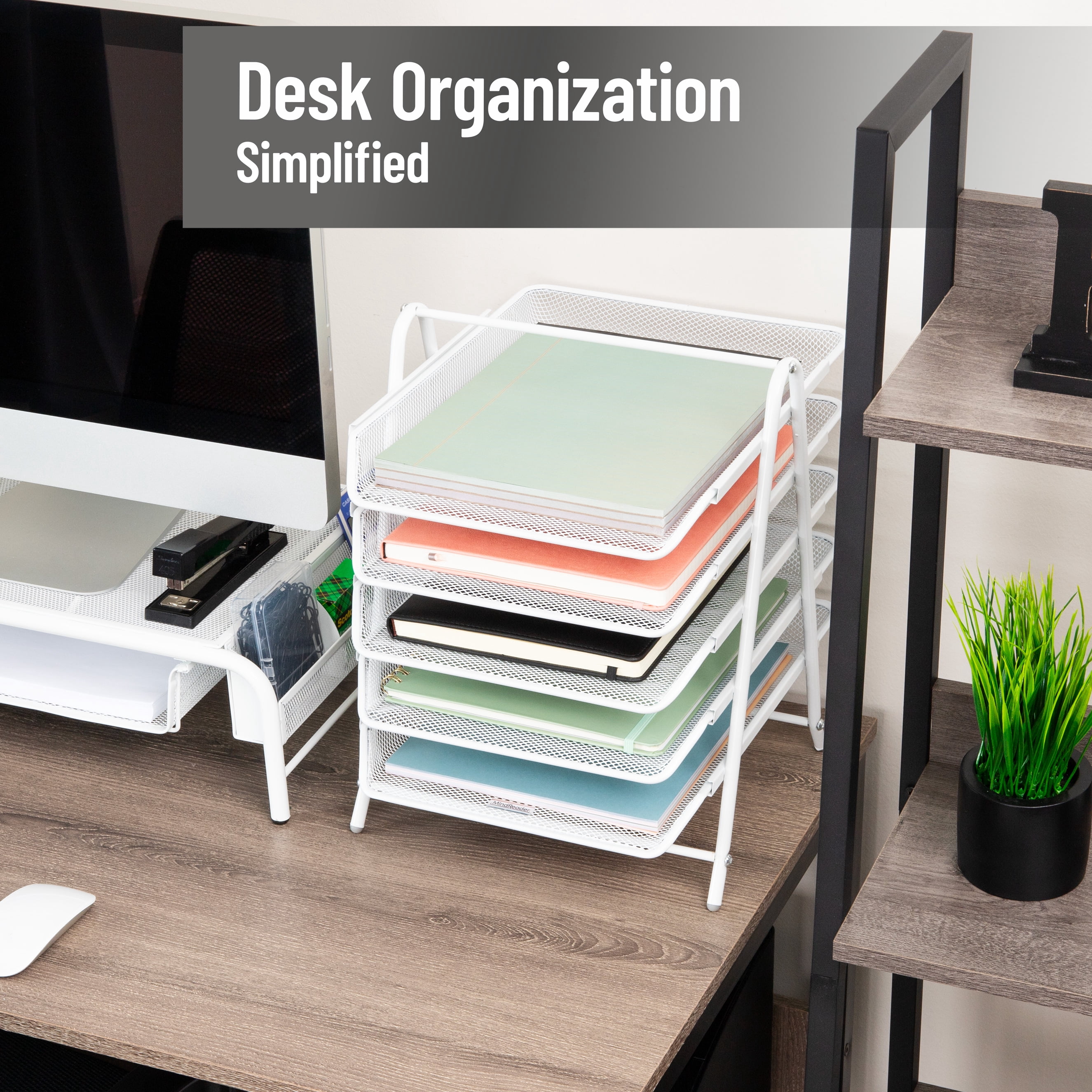 Mind Reader Multi-Tier Desk Organizer with 5 Sliding Trays, White