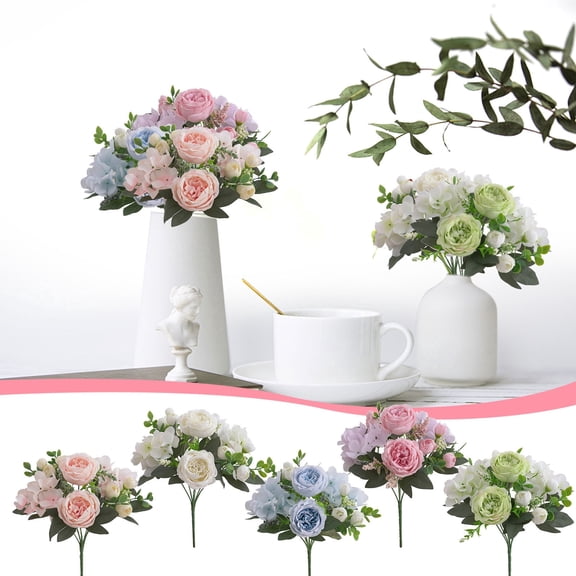 Artificial Silk Rose Peony Bouquet - Faux Flower Arrangement 30cm, 1 Bunch, Mixed Rose Peony Chrysanthemum Stems, Home Wedding Party Office Table Décor