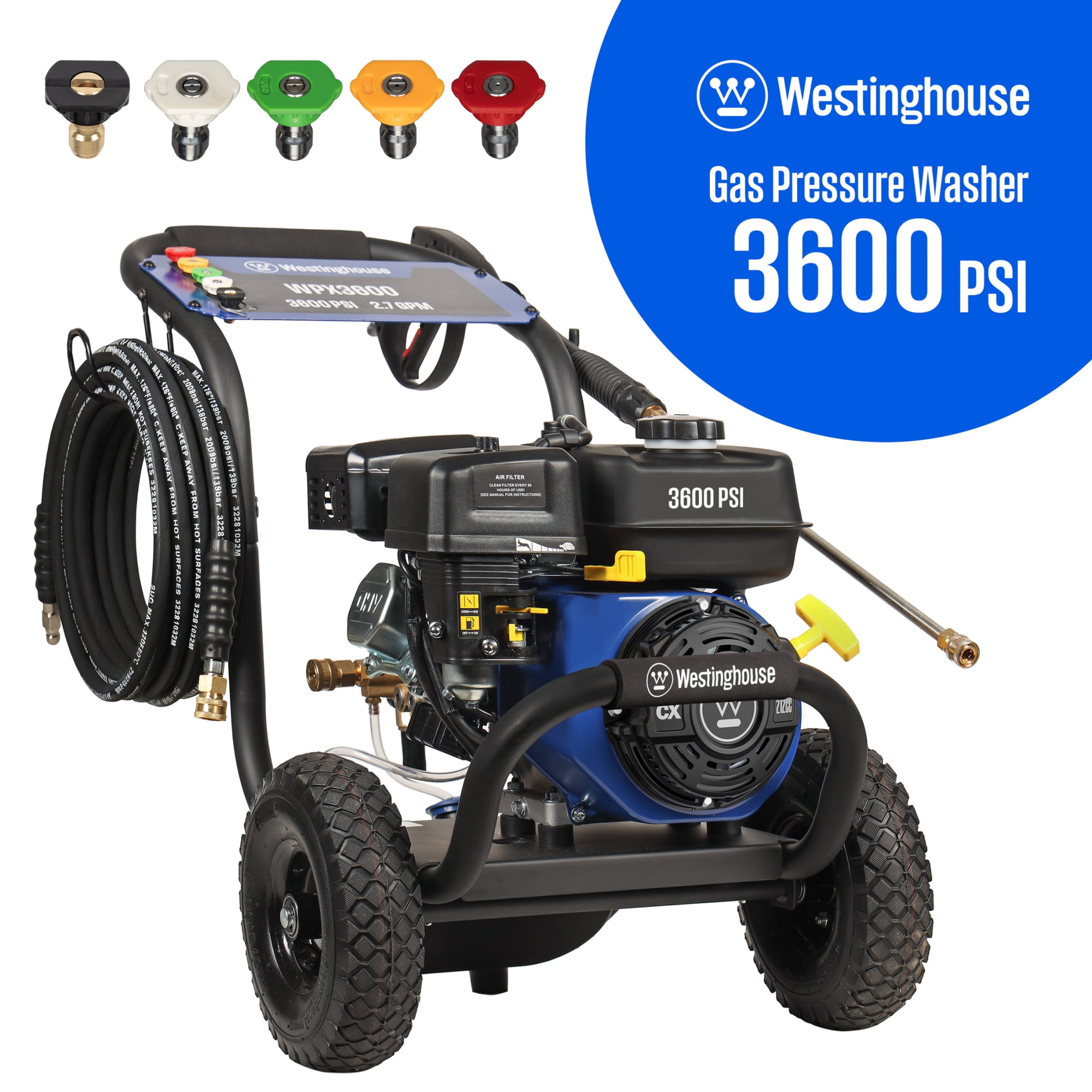 Westinghouse 3600-PSI, 2.7-GPM Heavy Duty Gas Pressure Washer, 5 Nozzles, Soap Tank