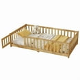 thumbnail image 4 of Mirightone Twin Size Floor Bed , Wood Montessori Floor Beds with Fence Railings, Door & Slats Support, Twin Playhouse Bed Frame, (Natural), 4 of 7