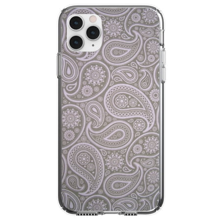 DistinctInk Clear Hybrid Case for Apple iPhone 13 Pro Max (6.7 Screen) - Grey Black Paisley - Lightweight Grip