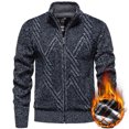 thumbnail image 2 of KeShDi Fleece Jacket Mens Puffer Jacket Man Solid Color Pattern Knitwear Fleecing Zipper Stand Collar Coat Dark Gray 2X, 2 of 3