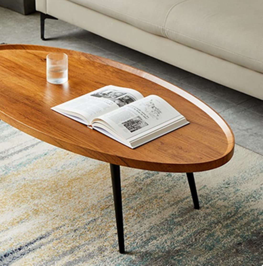GUAIPOU Wooden Oval Coffee Table Rustic Coffee Table MidCentury Modern