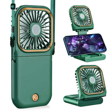 

Portable Neck Fan Mini Quiet Handheld Personal Foldable USB Rechargeable Fan Operated for Home Office Outdoor Travel 3000mAh Power Bank Hands Free Necklace Fans (Green)