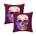 thumbnail image 1 of Velvet Decorative Throw Pillow Covers Set of 2, Soft Square Cushion Cover with Invisible Zipper Red Rose Skull Printing, 20"x20", 1 of 7