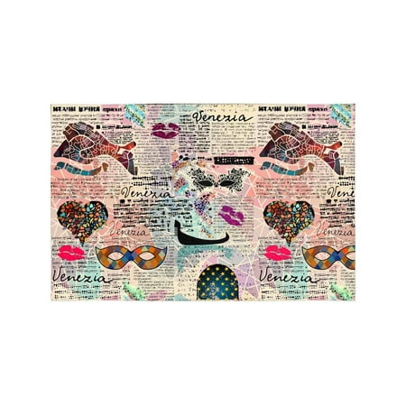 

MKHERT Newspaper Venice with Mosaic Mask Placemats Table Mats for Dining Room Kitchen Table Decoration 12x18 inch Set of 4