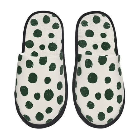 Balery Abstract Green Polka Dot Slient Indoor Furry Fleece Comfort House Shoes Soft Non-Slip Home Shoes Cotton slippers House Slippers-- Medium