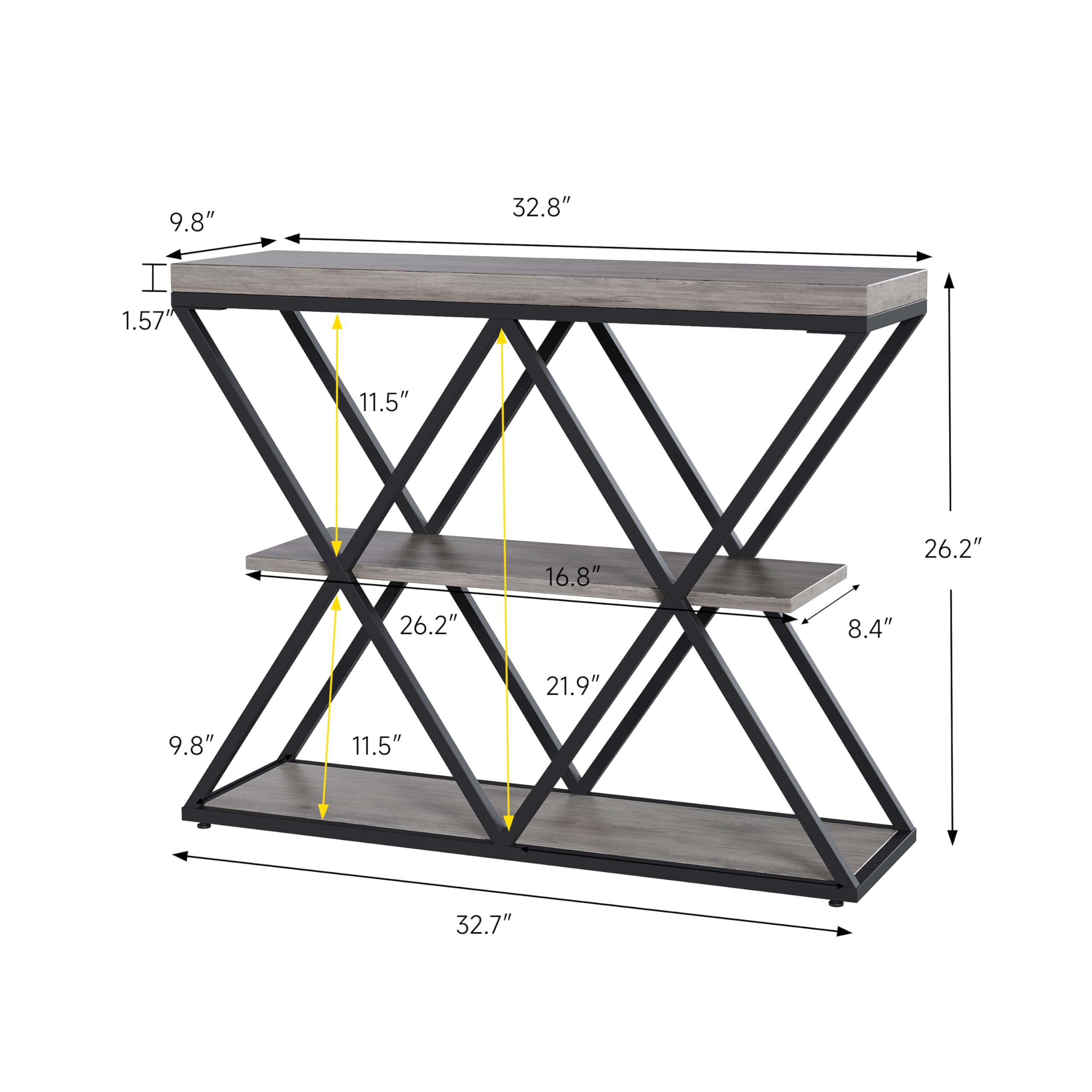 3-Tier Industrial Entryway Console Table - X-Shaped Metal Frame & Open Storage Shelves, Ideal Hallway Accent Table