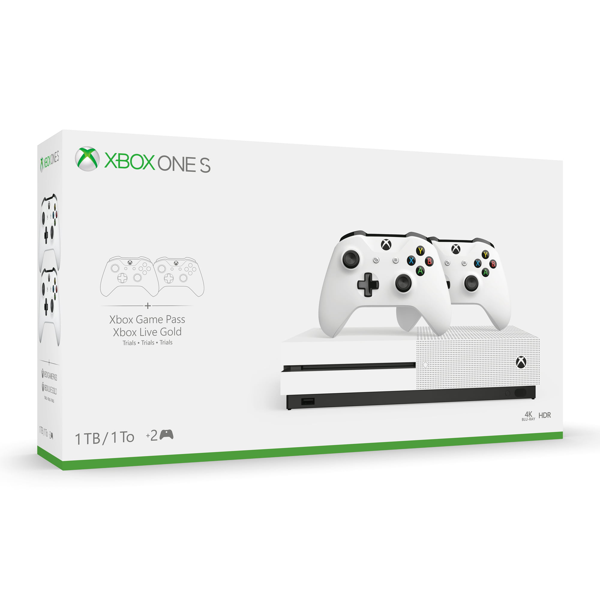 Xbox One S 1tb Bundle With 2 Controllers And 1 Month Game Pass