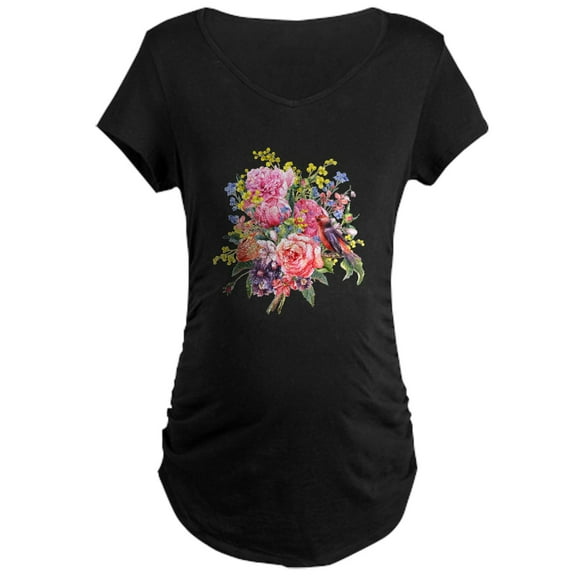 CafePress - Summer Bouquet With Bird Maternity Dark T Shirt - Maternity Dark T-Shirt