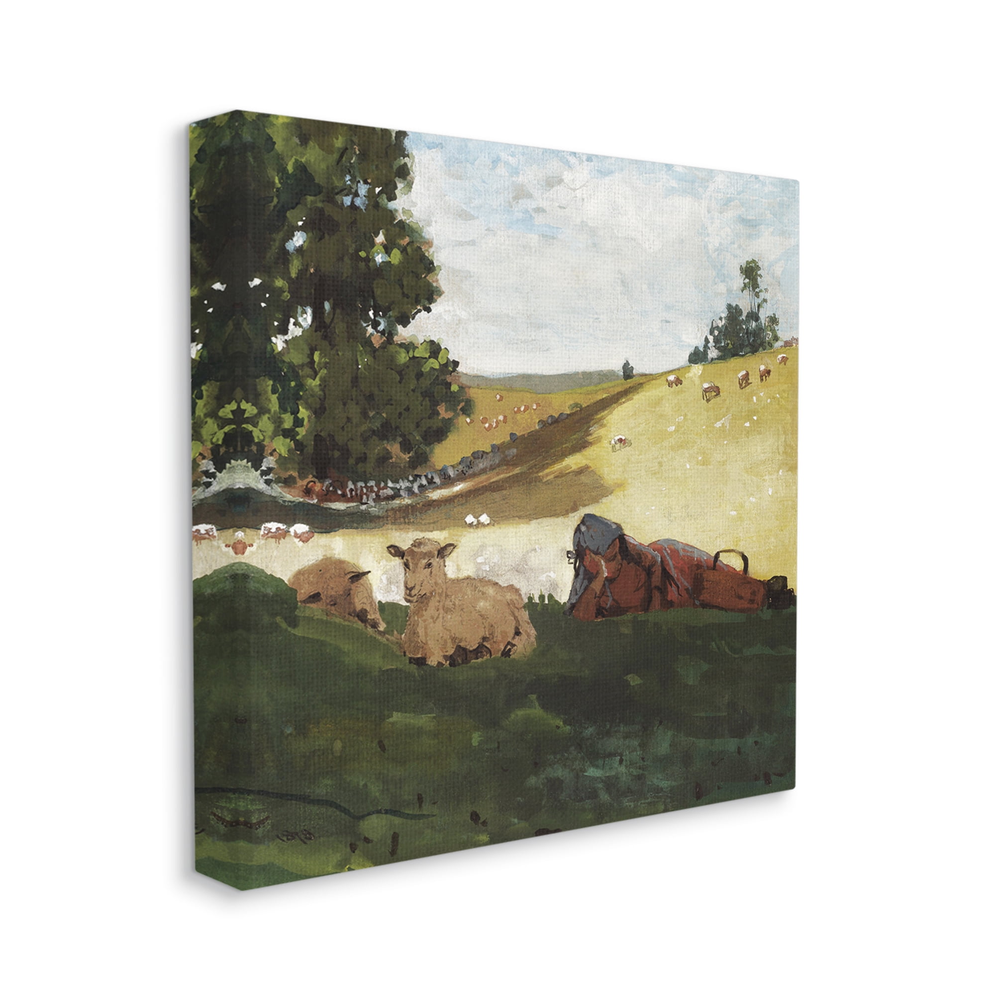 Stupell Industries Girl & Sheep in Country Animals & Insects Painting Gallery Wrapped Canvas Art Print Wall Art, 24 x 24