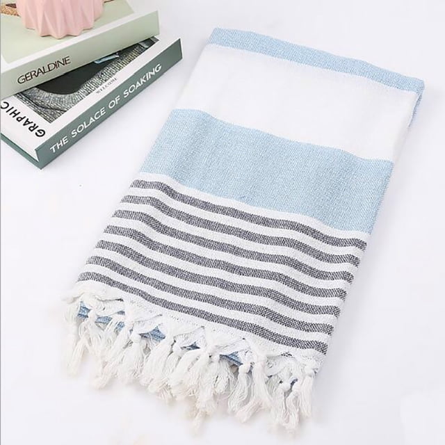 Serviette de Bain en Coton Absorbant de Grande Taille, Européenne et Américaine, Rayée, à Franges, Sable Turc