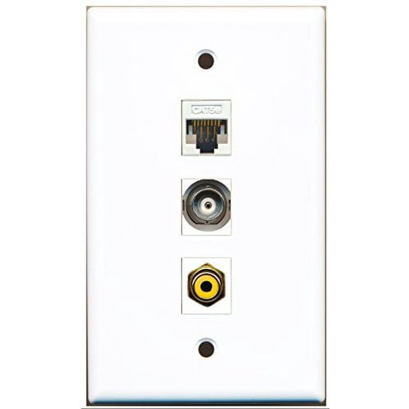 RiteAV - 1 Port RCA Yellow and 1 Port BNC and 1 Port Cat5e Ethernet White Wall Plate