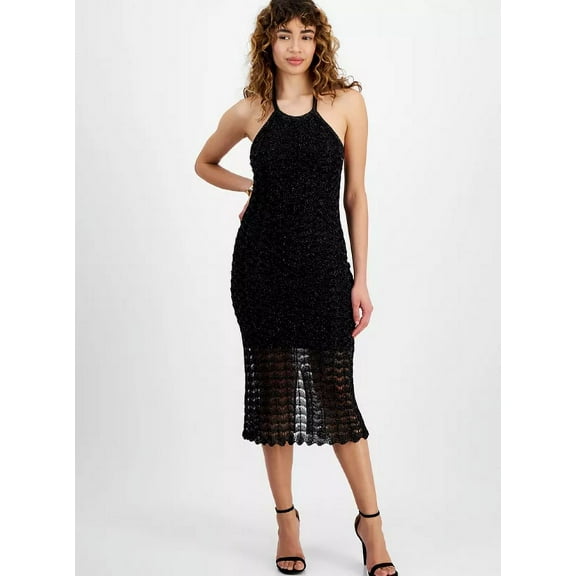 GUESS Women's Black Alina Halter-Neck Sleeveless Midi Dress, Medium