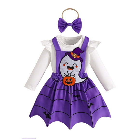 GYRATEDREAM Baby Girl Halloween Outfit Newborn Long Sleeve Romper Skirt Set Toddler Bodysuit Overall Dress Jumpsuits Headband Fall Winter Cute Clothes 3 Pcs Set for 0-3M Purple