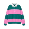 thumbnail image 4 of GPOECD Womens Plus Size Sweatshirt Contrast Collar Pullover Fashionable Versatile Top Long Sleeve Crew Neck Casual Streetwear Tops for Women,Hot Pink,M, 4 of 4
