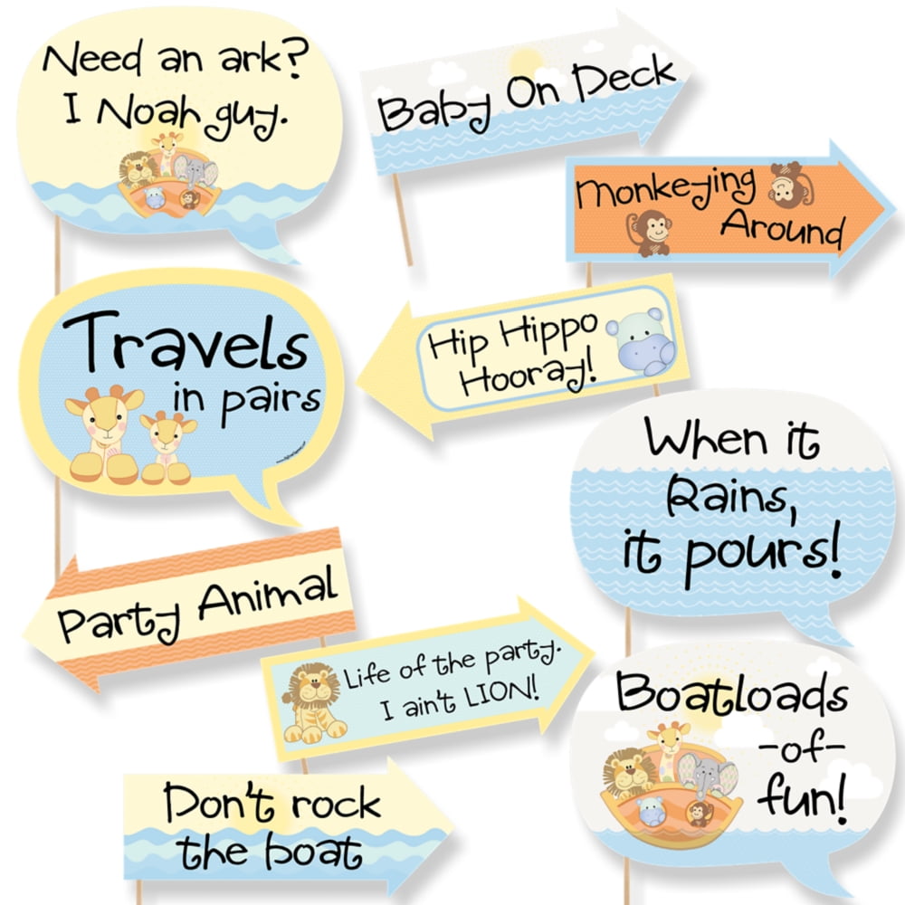 Funny Noah's Ark - Baby Shower Photo Booth Props Kit - 10 Piece