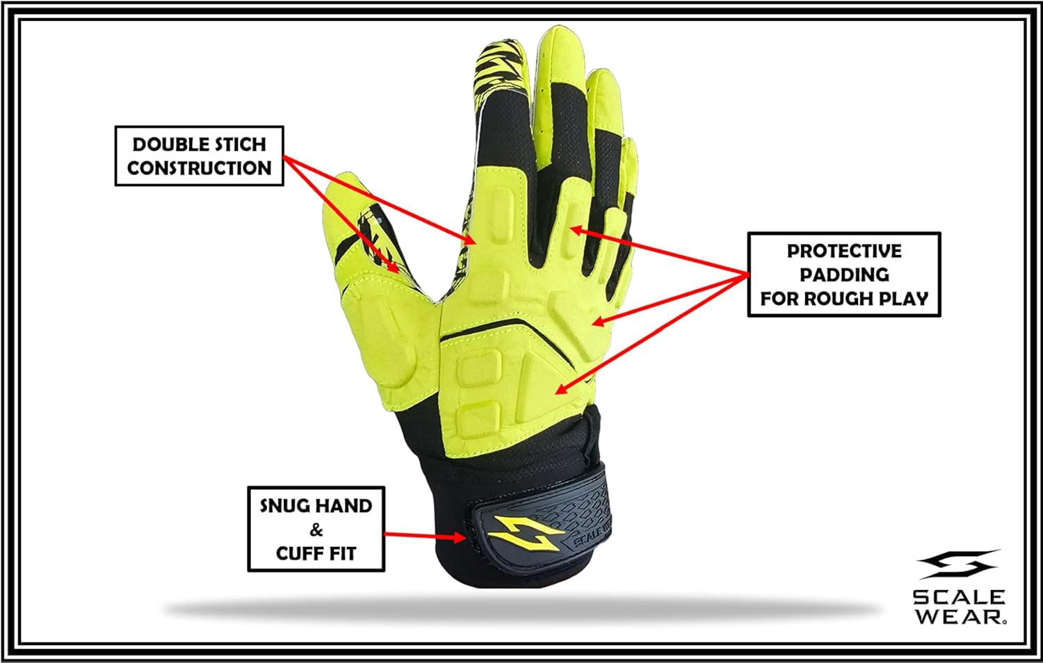 Scale Wear Black Stealth Padded Football Receiver Lineman Gloves Grip Silicone Palms Adult Mens Youth Sticky Boost Your Game Yellow