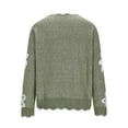 thumbnail image 7 of Wutalume Women's Casual Fashion Floral Jacquard V-Neck Knitted Sweater, Elegant Printed Top, Loose Fit Long Sleeve Pullover for Stylish Everyday Wear,Army Green L, 7 of 7