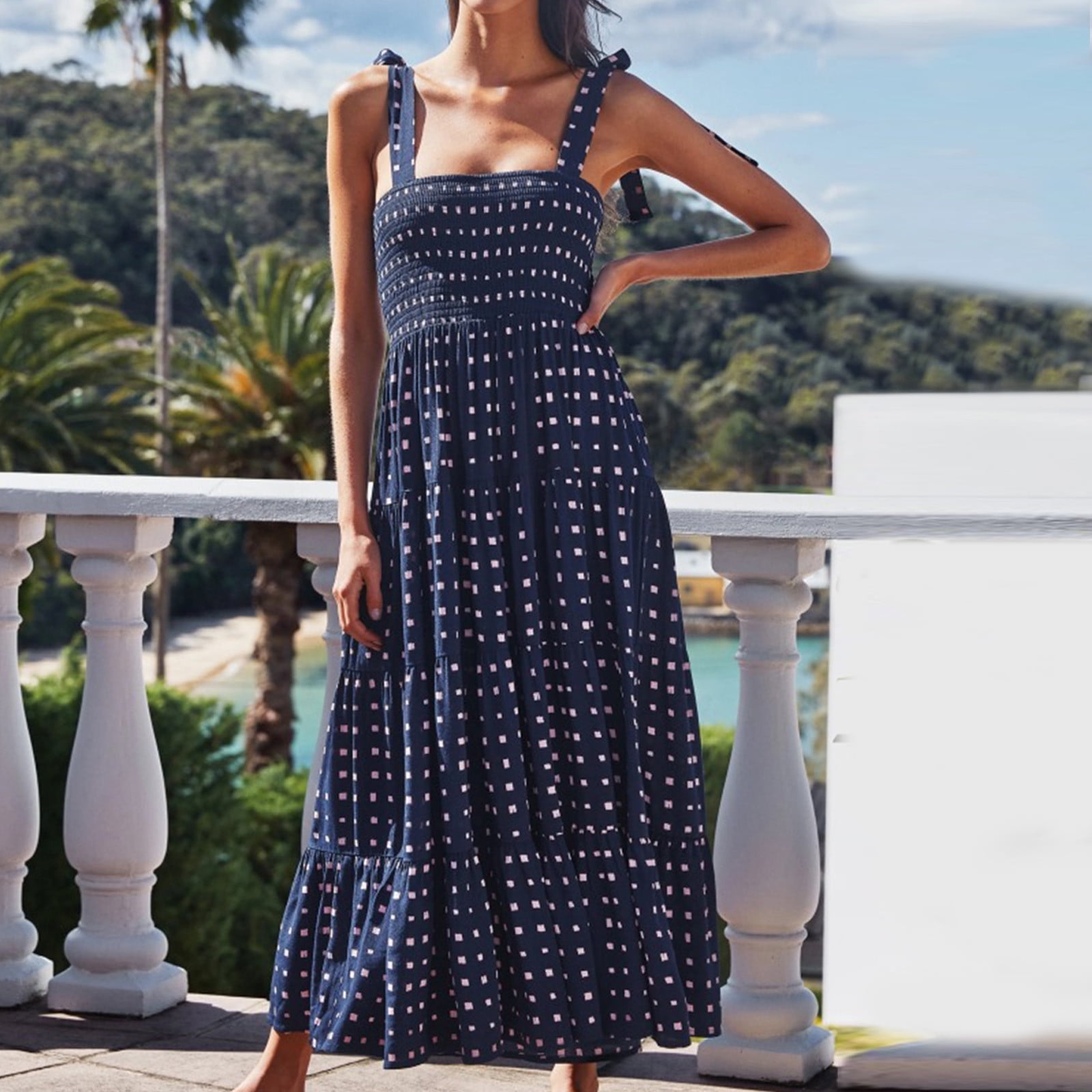 Navy Blue Floral Maxi Dress