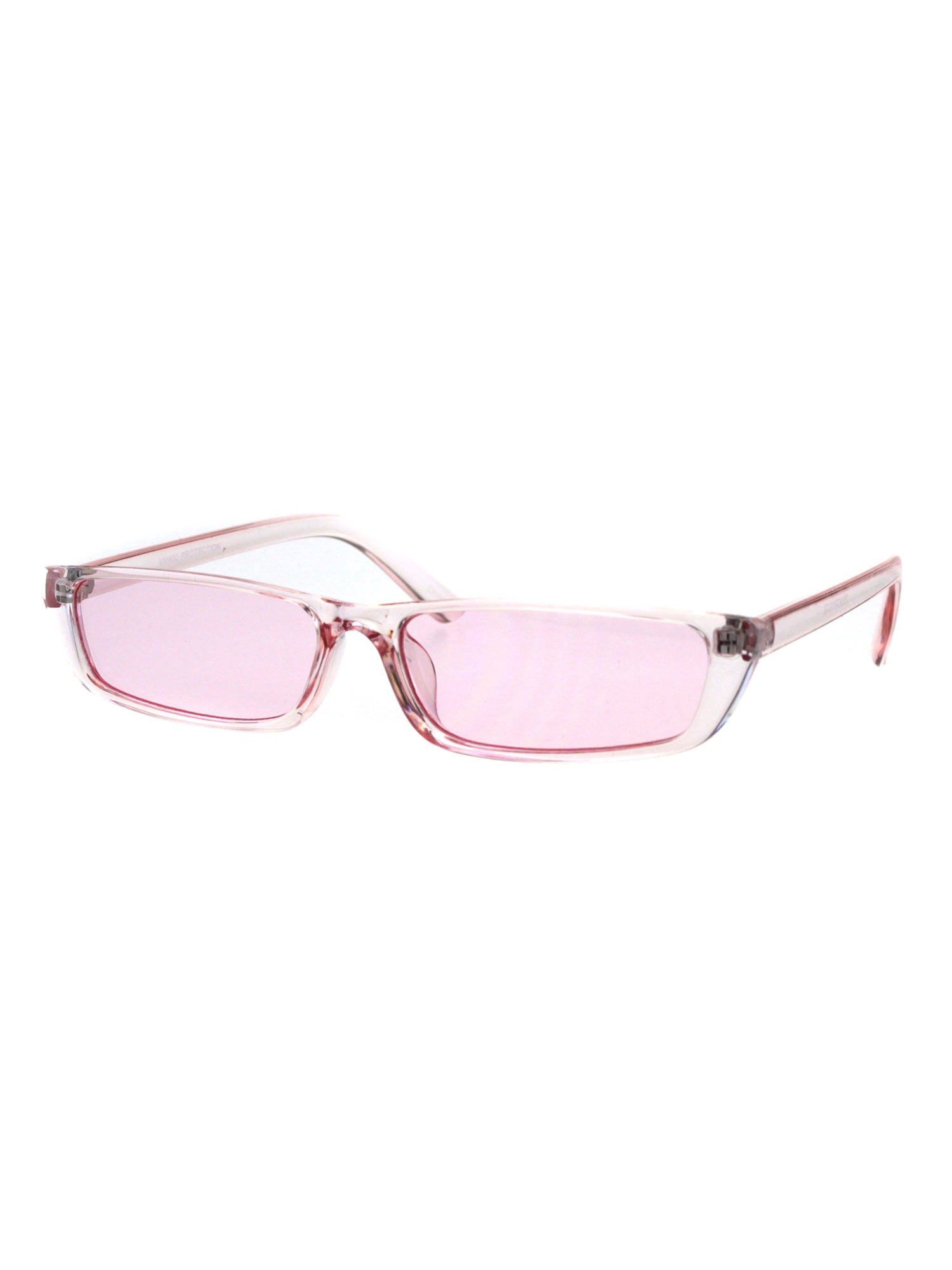 Womens Pop Color Narrow Rectangular Cat Eye Clear Frame Plastic Sunglasses Pink