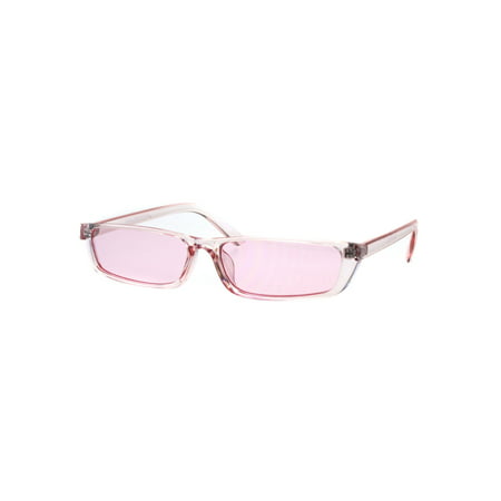 Womens Pop Color Narrow Rectangular Cat Eye Clear Frame Plastic Sunglasses Pink