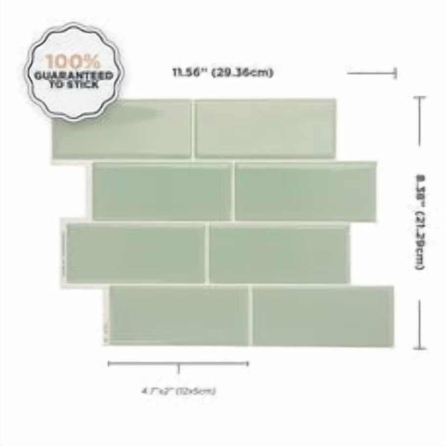 Smart Tiles Peel and Stick Backsplash, 5 Adhesive Tiles, Metro Green, 11.55"x8.38"