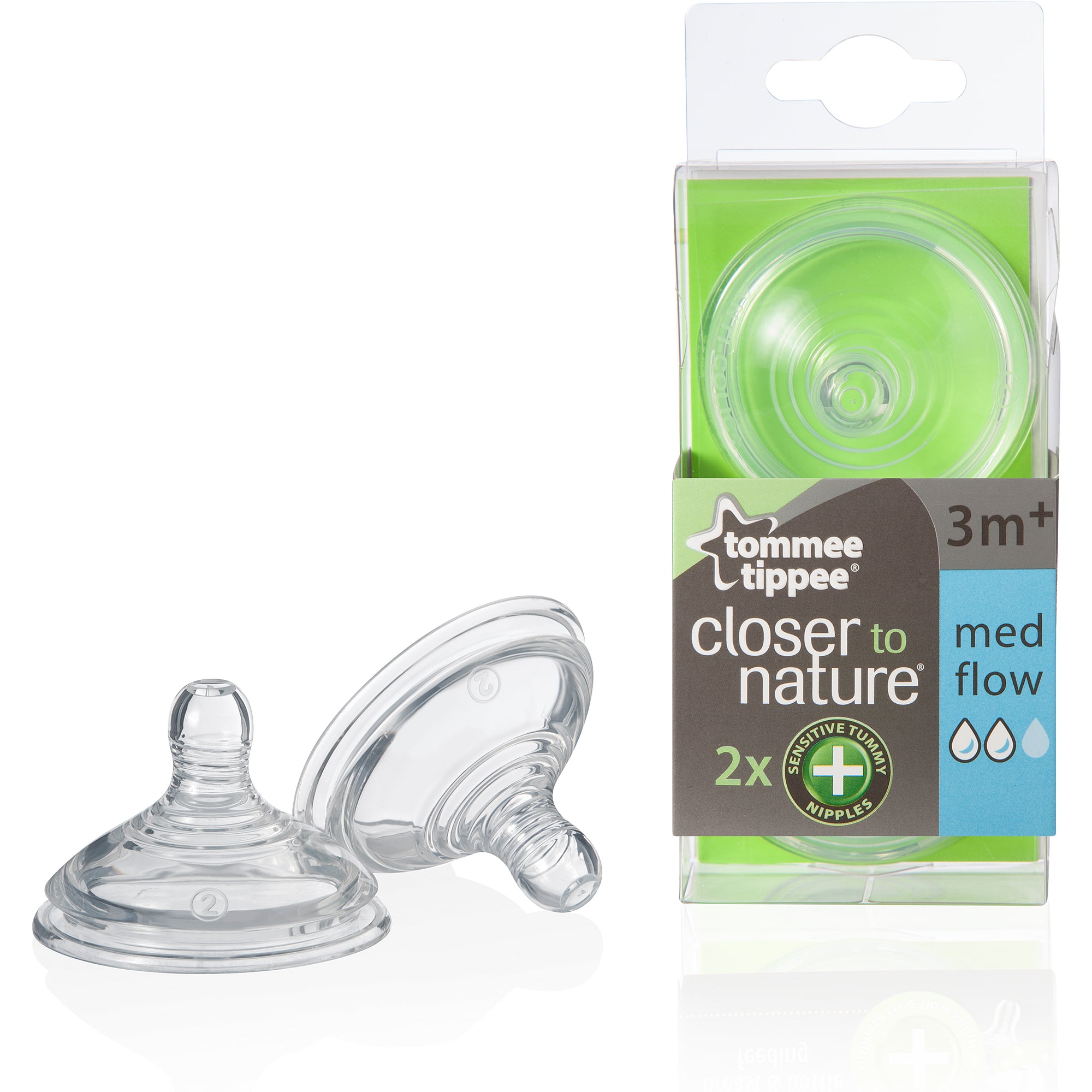 Tommee Tippee Closer to Nature Sensitive Tummy Nipple, Medium Flow, 2