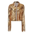 thumbnail image 6 of Sequin Fringe Jacket Shiny Disco Cowgirl Outfit Sparkly Theme Y2K 90s Streetwear Jacket Glitter Tassel Coat Long Sleeve Open Front Jacket Fall Outfits Gold One Size, 6 of 7