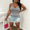 thumbnail image 5 of Women's Plus Size V Neck Ribbed Halter Tank Top, Sleeveless Cropped Fitted Cami for Summer, for Going Out, Layering or Casual Daily Wear (without Padding) Grey XXXXL, 5 of 6