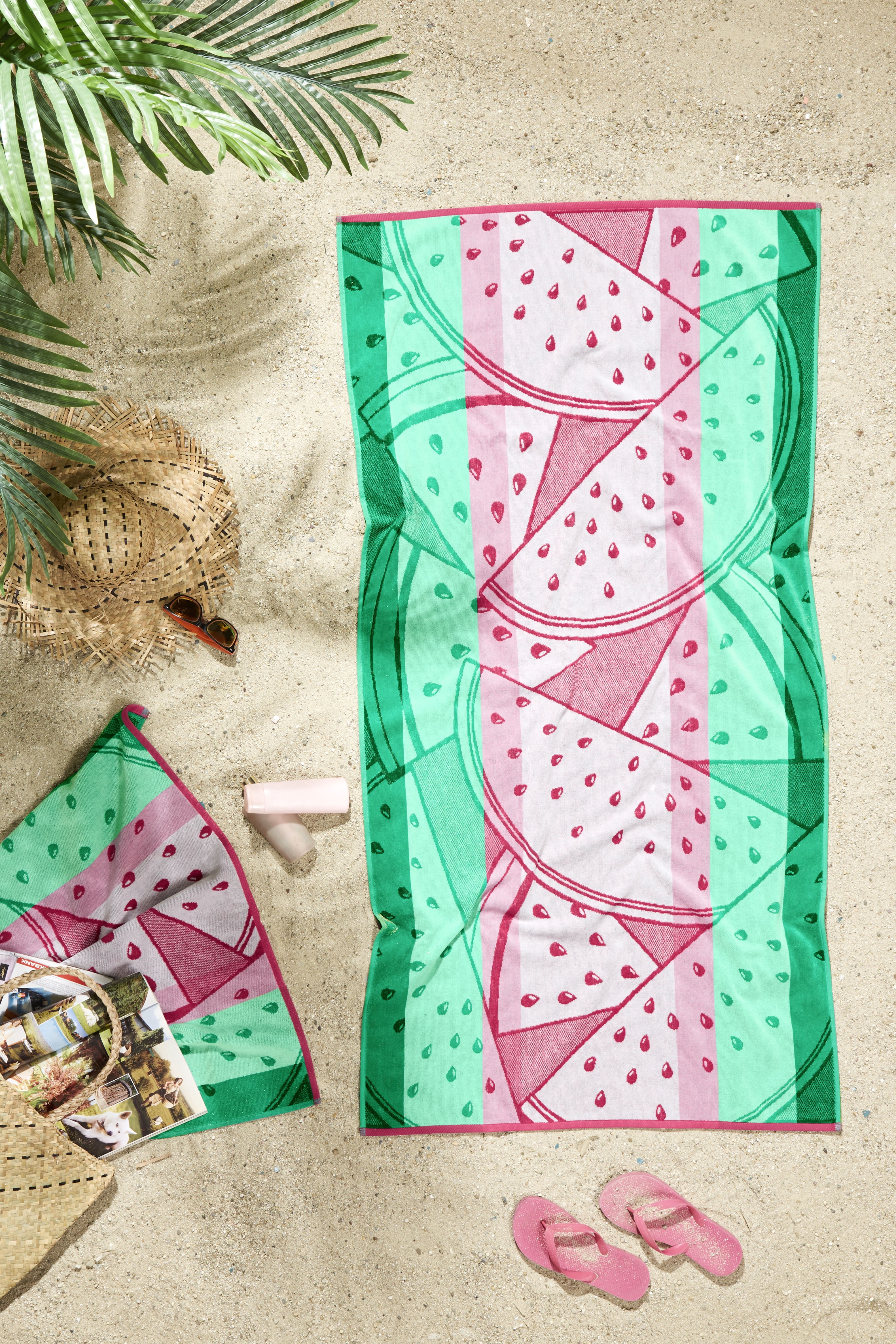 Ozdilek 34x64 Beach Towel - 100% Turkish Cotton, Luxury Soft Velour, Quick Dry, Absorbent, Fade-Resistant, Oversized Pool & Spa Towel, Watermelon Design, Eco-Friendly (Watermelon Delight)