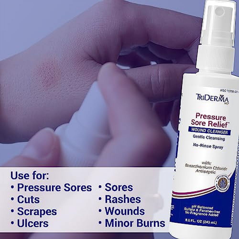 TriDerma MD Pressure Sore Relief Healing Cream & Wound Cleanser - FSA Eligible - Bed Sores, Ulcers, Pressure Sores and Wounds Bundle, (1) 4 oz Tube, (1) 8.2 oz Spray Bottle