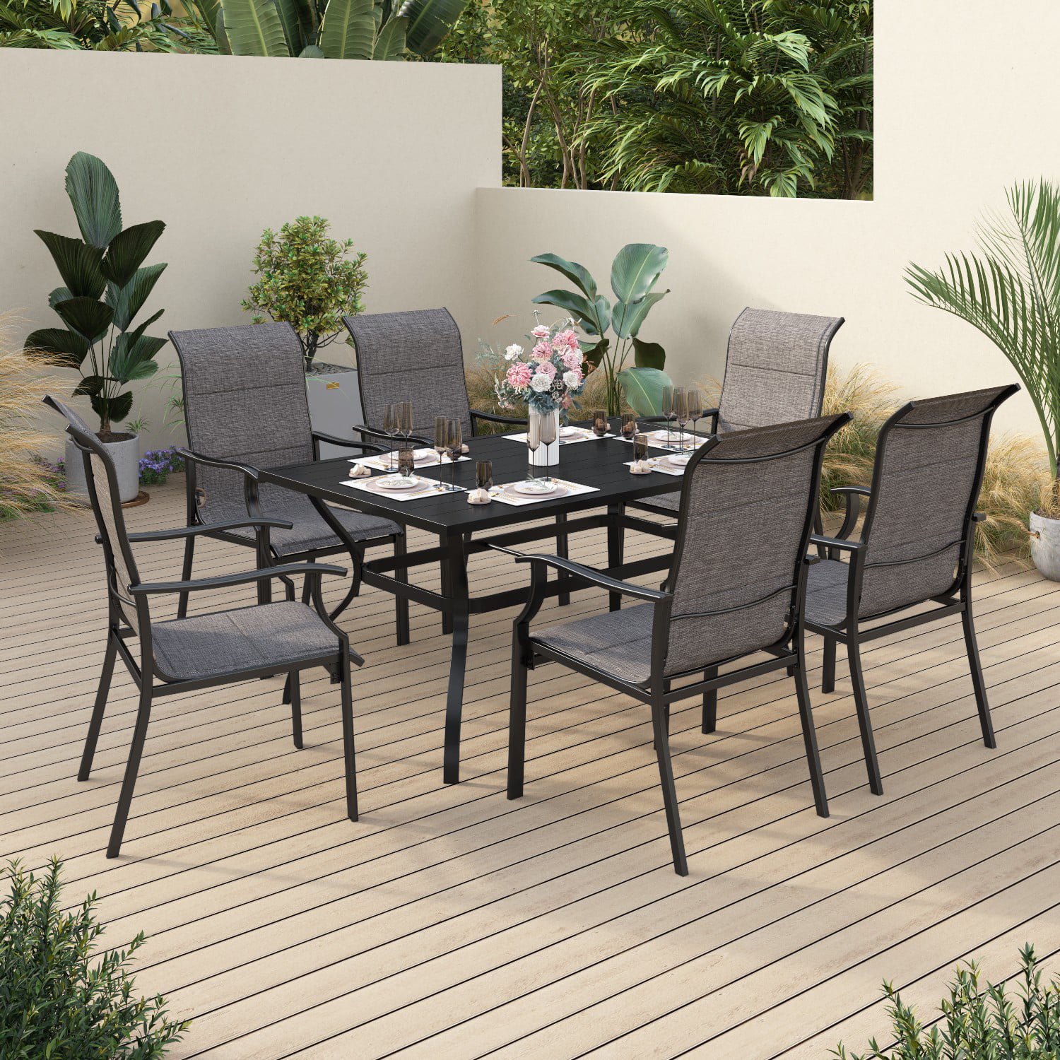 LUVL5-53V 5 pc Courtyard Wicker Dining Set for 4 in Cream Finish 