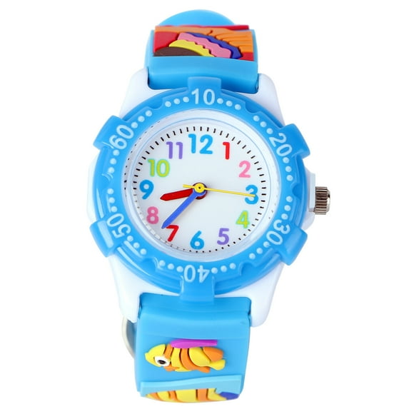 1 reloj creativo para niños con dibujos animados 3D del mundo submarino, reloj de pulsera para estudiantes, niñas y niños, regalo de cumpleaños (azul)