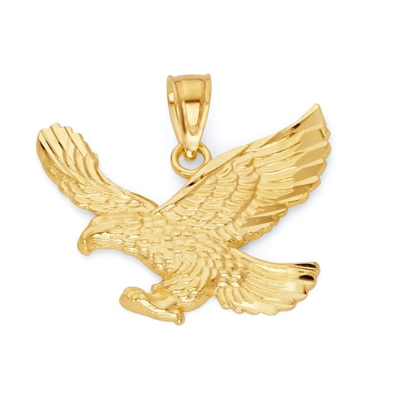 Solid 10k Gold Flying Bald Eagle Pendant - USA Jewelry for Men - Golden Fire