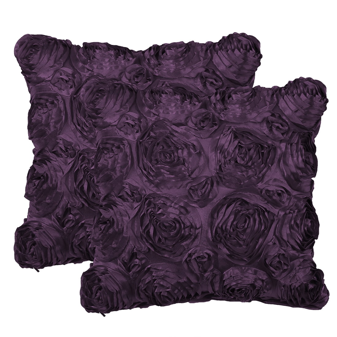 3D Satin Rose Flower Throw Pillow Cover Shells,Pure Floral Cushion Covers for Couch Sofa,16" x