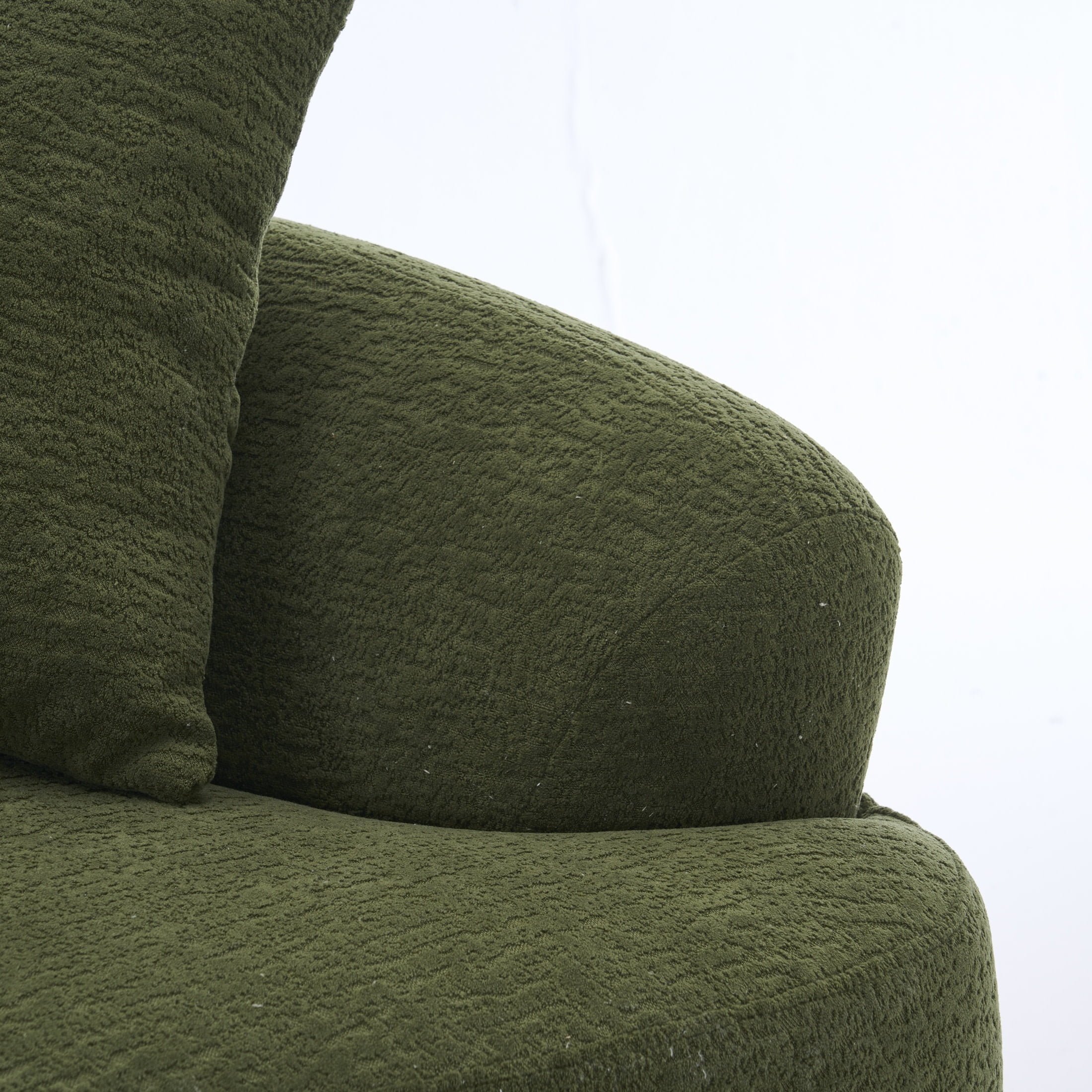 Noble House Arlyn 65" Curved Loveseat Sofa with Pillows, Chenille Compact Compression Couch for Small Spaces, Green